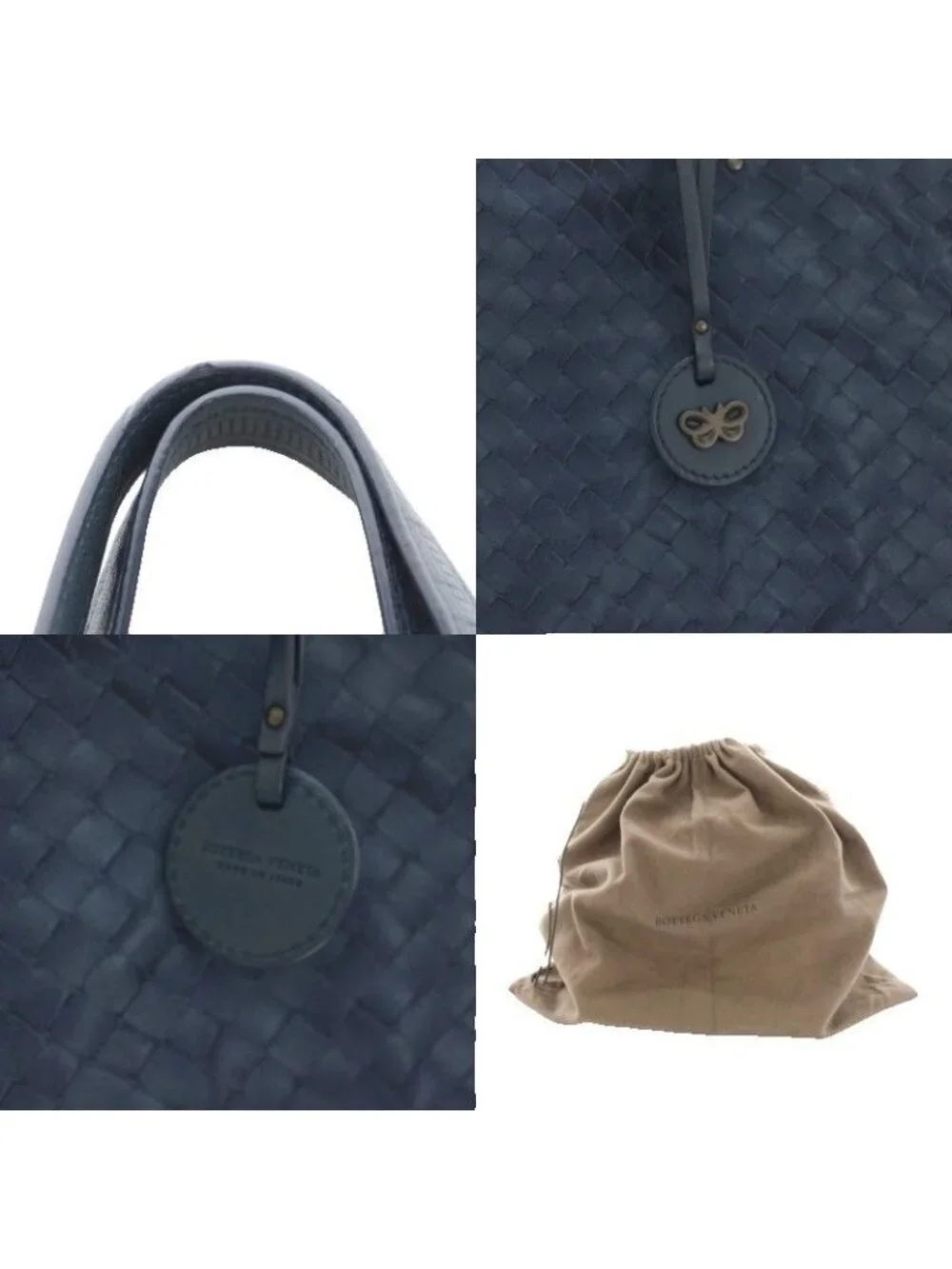 Bottega Veneta Tote Intrecciato Print Nylon Logo Charm Navy